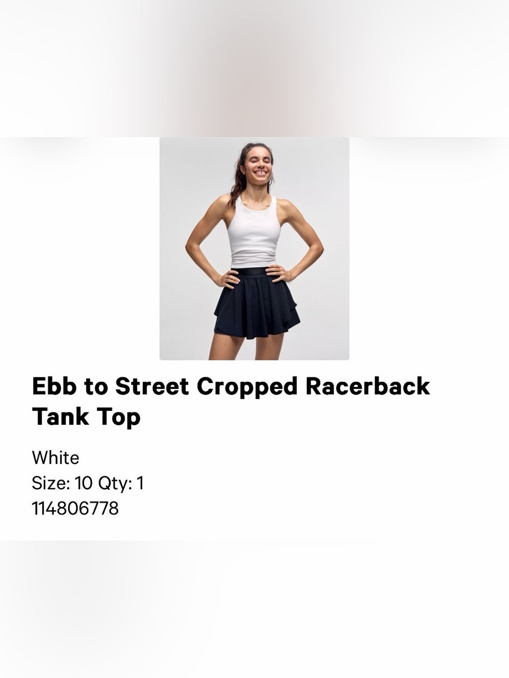 Lululemon Ebb to Street Cropped Racerback Tank Top sz 10 WHITE